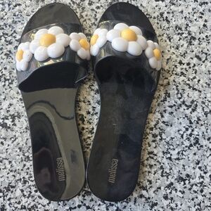 Melissa Black "Babe Spring" Jelly Slides Sandals Daisy Retro NEW 10